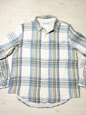 Outerknown The Slowdown Shirt Salt Los Alamos Plaid Gauze Men's Large